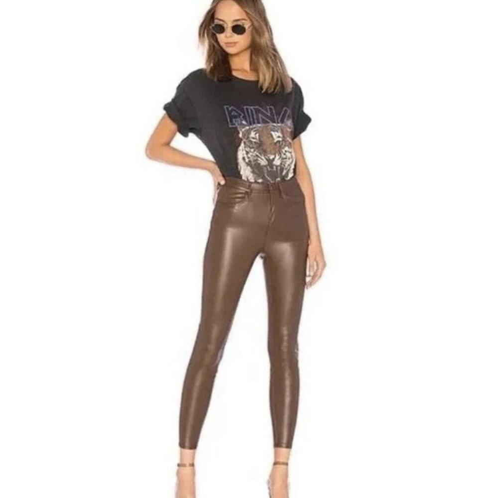 FREE PEOPLE Womens Brown Faux Leather High Waist Skinny Pants Size 28